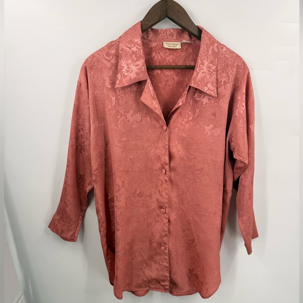 VTG Gold Label Victorias Secret  Womens Nightgown Night Shirt Pink Small Satin
